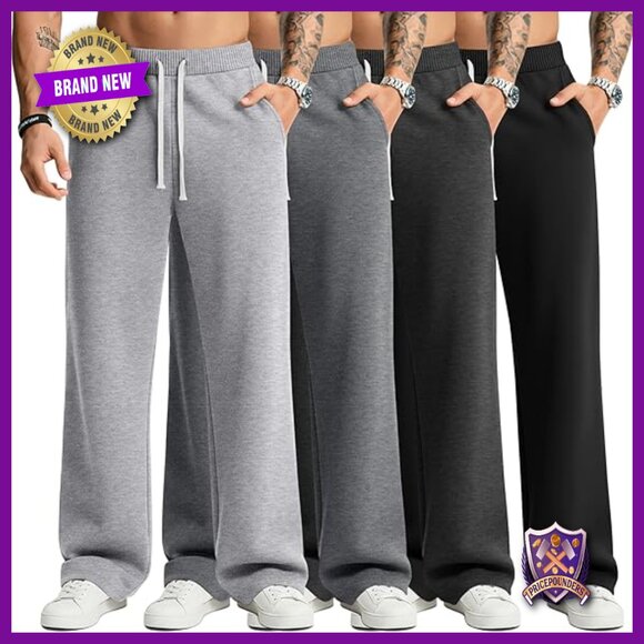 Men's Sweatpants Joggers 4 Pack Drawstring Elastic Waist Pockets Gym Lounge